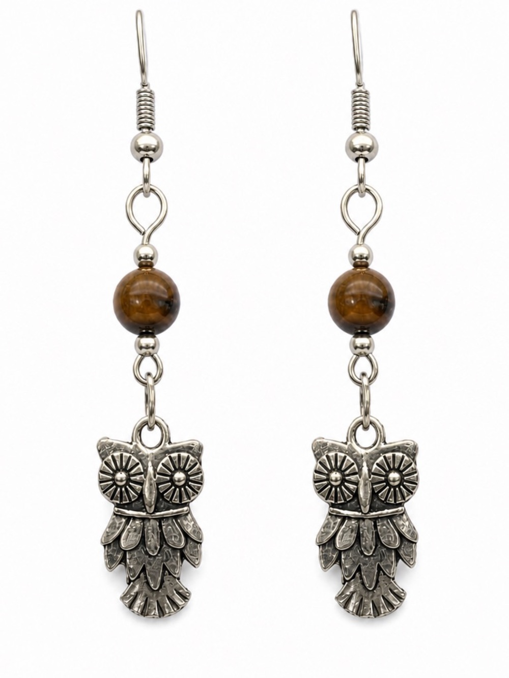 Jasper Bead Owl Drop Earrings